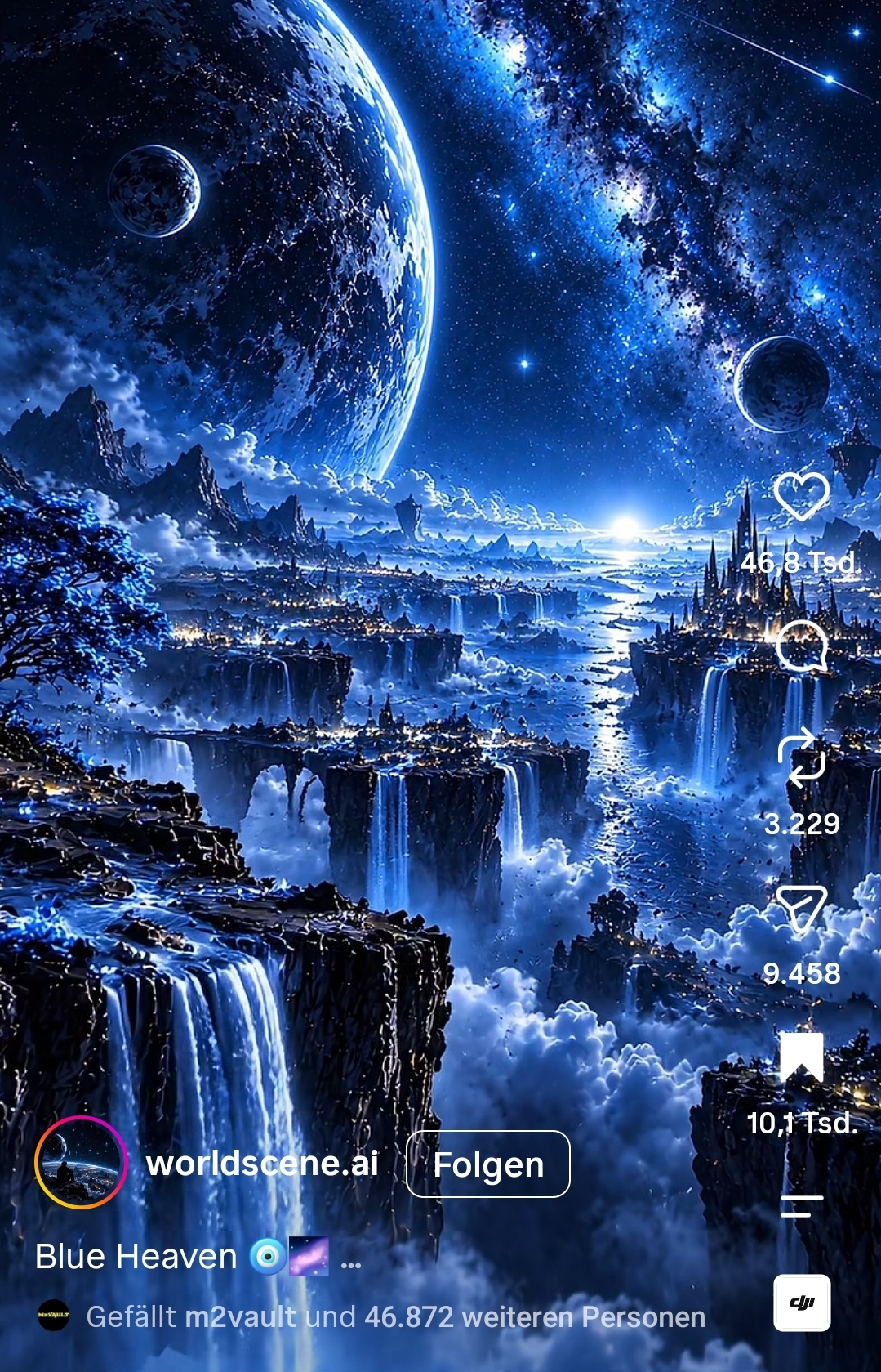 Instagram-Reel: Fantasy-Landschaft bei Nacht