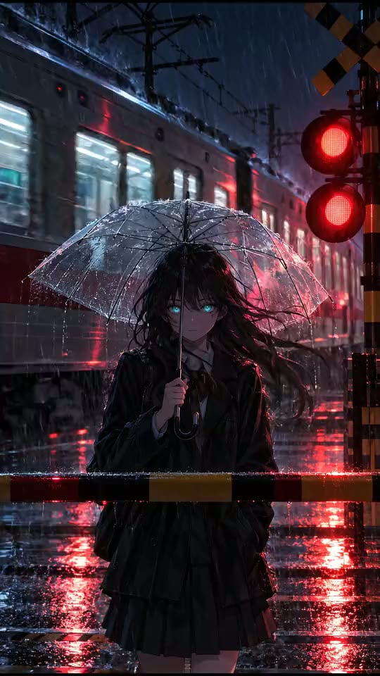 Regen-Nacht am Bahnübergang