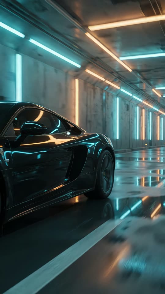 Sportwagen im Neon-Tunnel